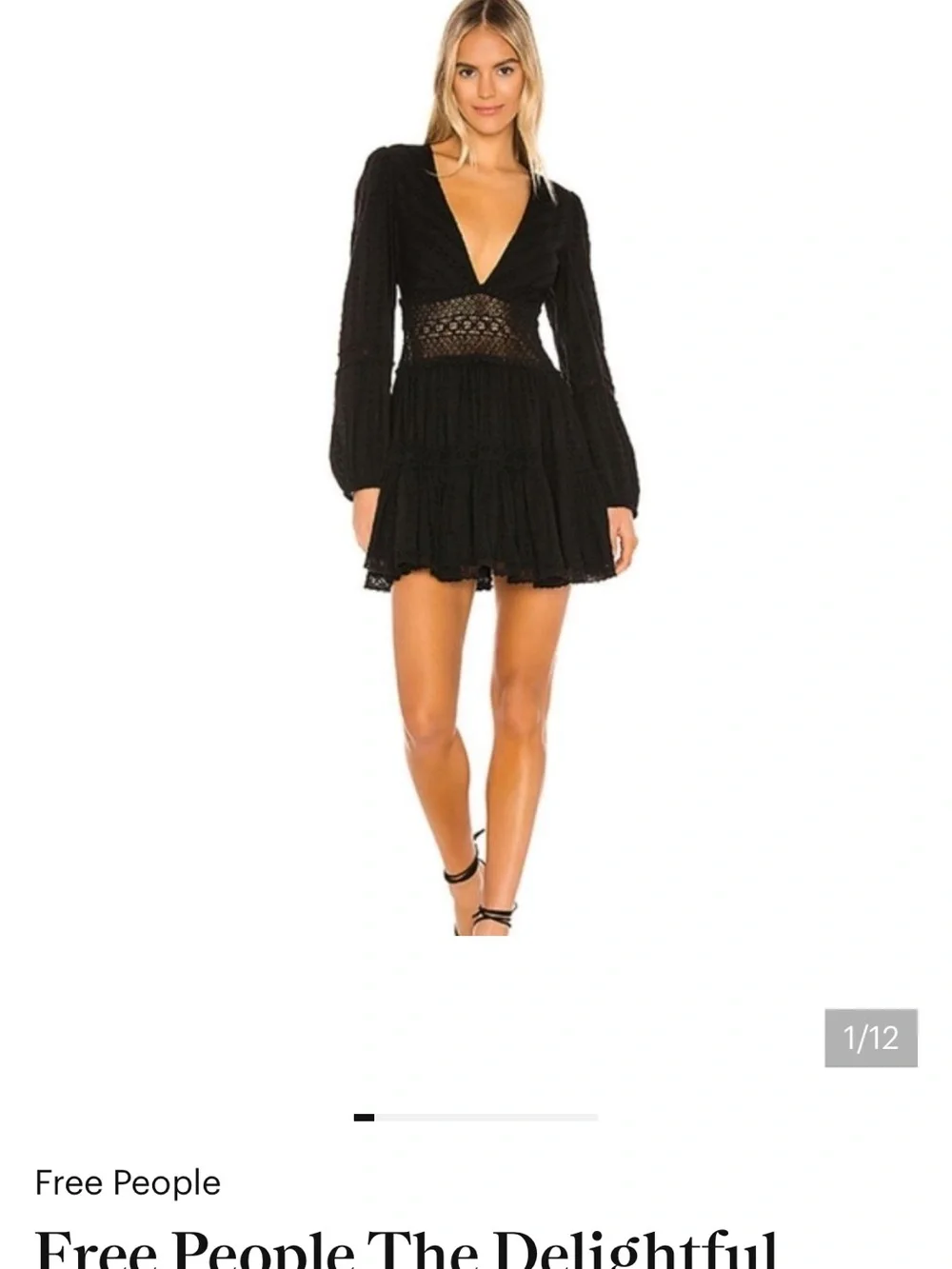 Free People Black Lace-Panel V-Neck Mini Dress